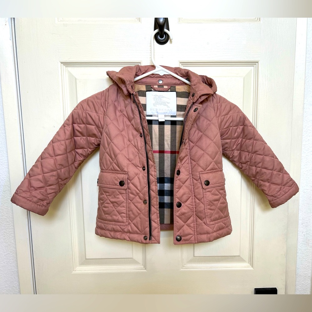 Authentic Burberry Quilted Coat with Removable Hood for Children 3T